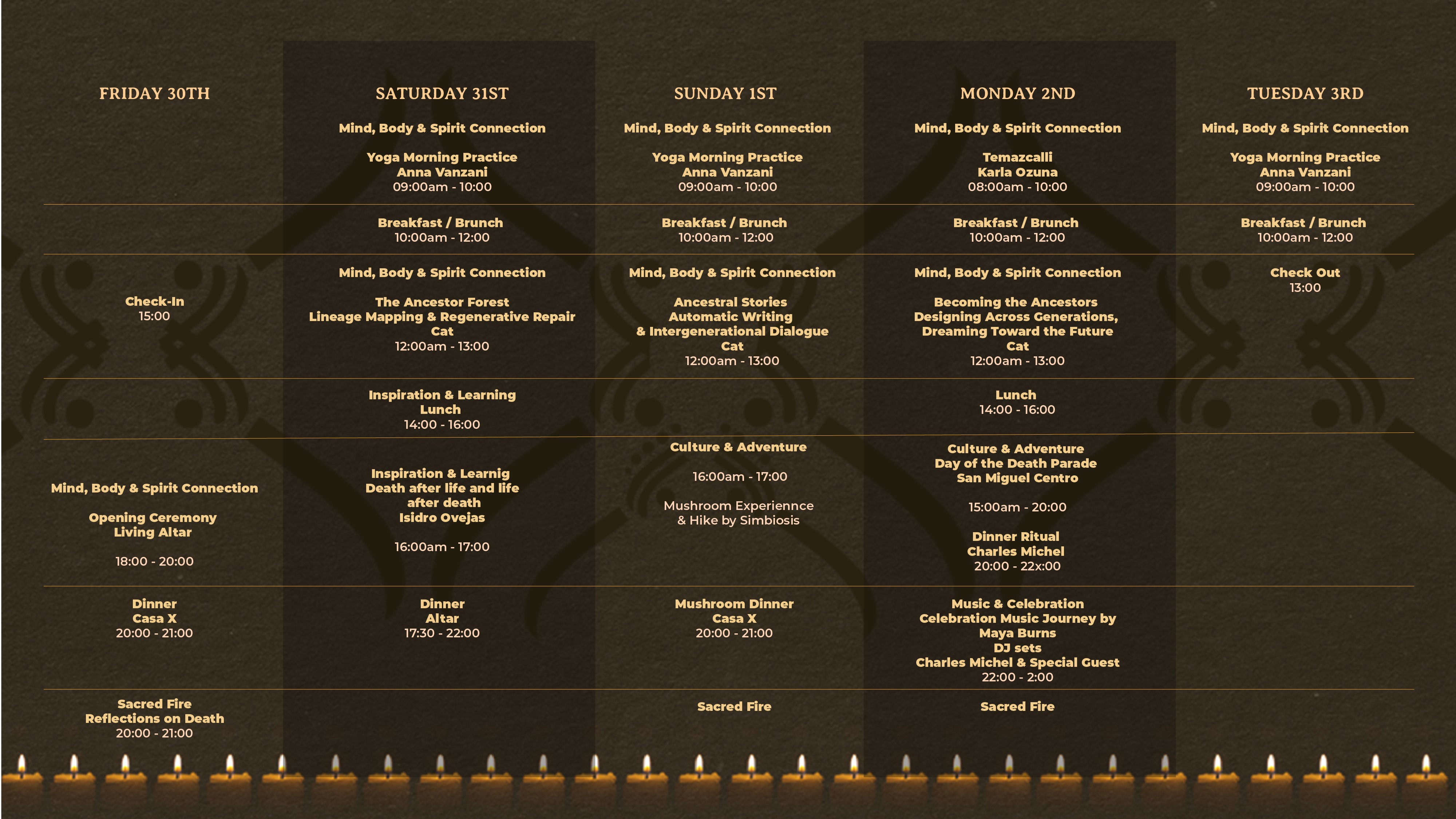 The Living Altar programming, October 30 to November 3